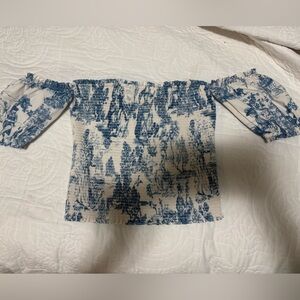 Gianni Bini Blue and White Off-Shoulder Top